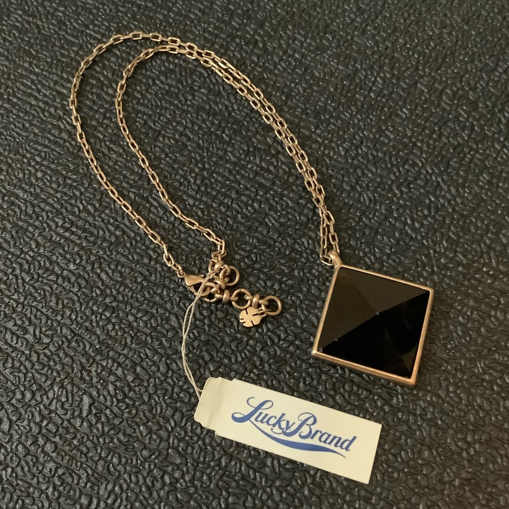NWT Lucky Brand Gold Necklace w/ Black Prism